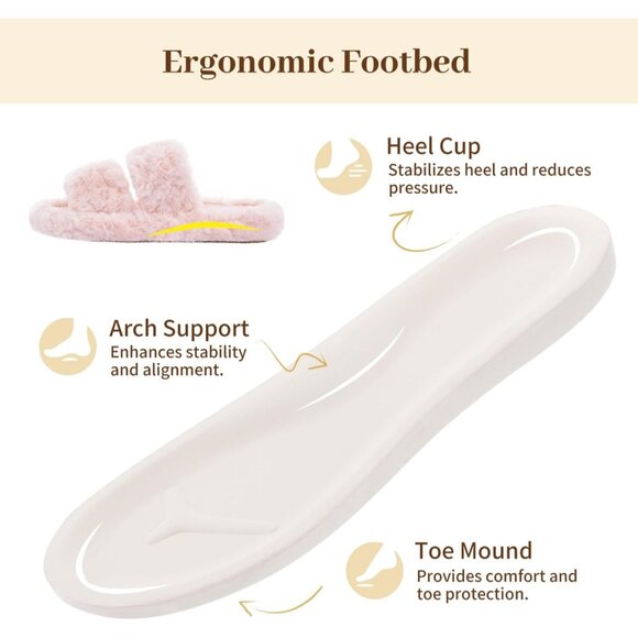 Women’s Light Pink Pluffie Arch Memory Foam Cozy Faux Fur Open Slippers Shoes - Picture 3 of 6